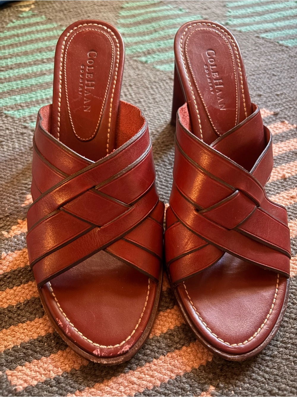 Vintage Cole Haan Country Red Leather Woven Mule Sandals | 8 - Picture 2 of 5